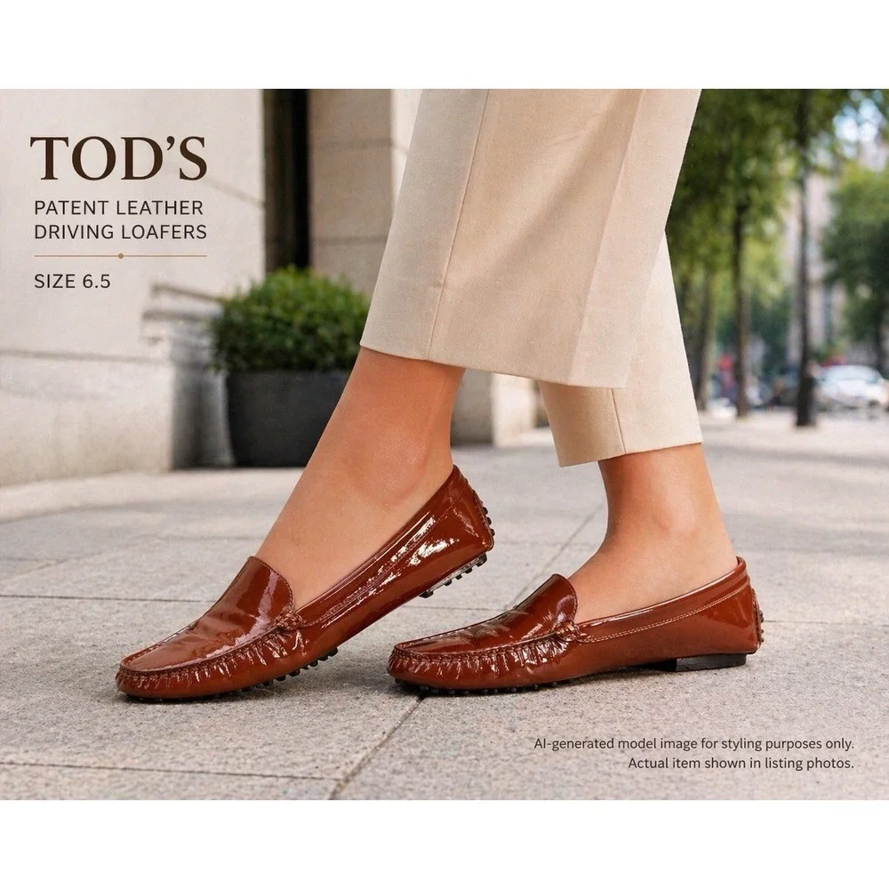 TOD'S Patent Leather Driving Loafers Brown Slip On Women's Size 6.5 Luxury Italy